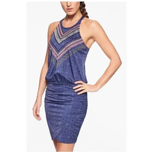 Athleta Women's blue purple boho print blouson dress, built in bra, strappy, S - Picture 2 of 8